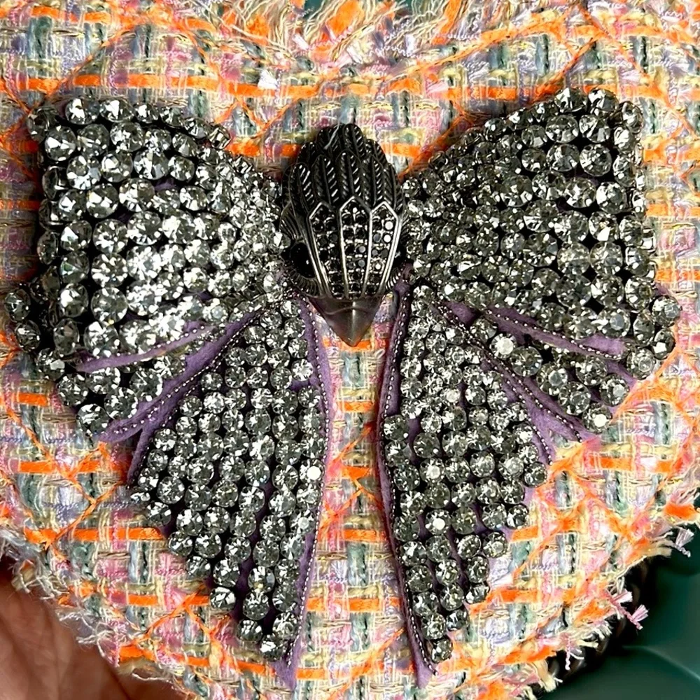 Kurt Geiger London Crystal Bow Crossbody bag orange purple heart